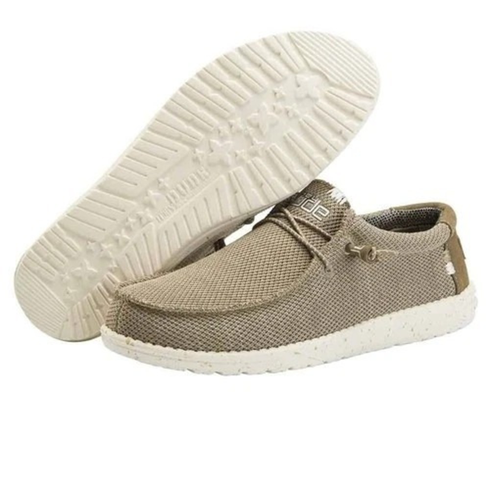 Hey Dude Wally Sox Beige Mens Size 8 Womens Size 10 Knit Slip On Loafer Shoes
